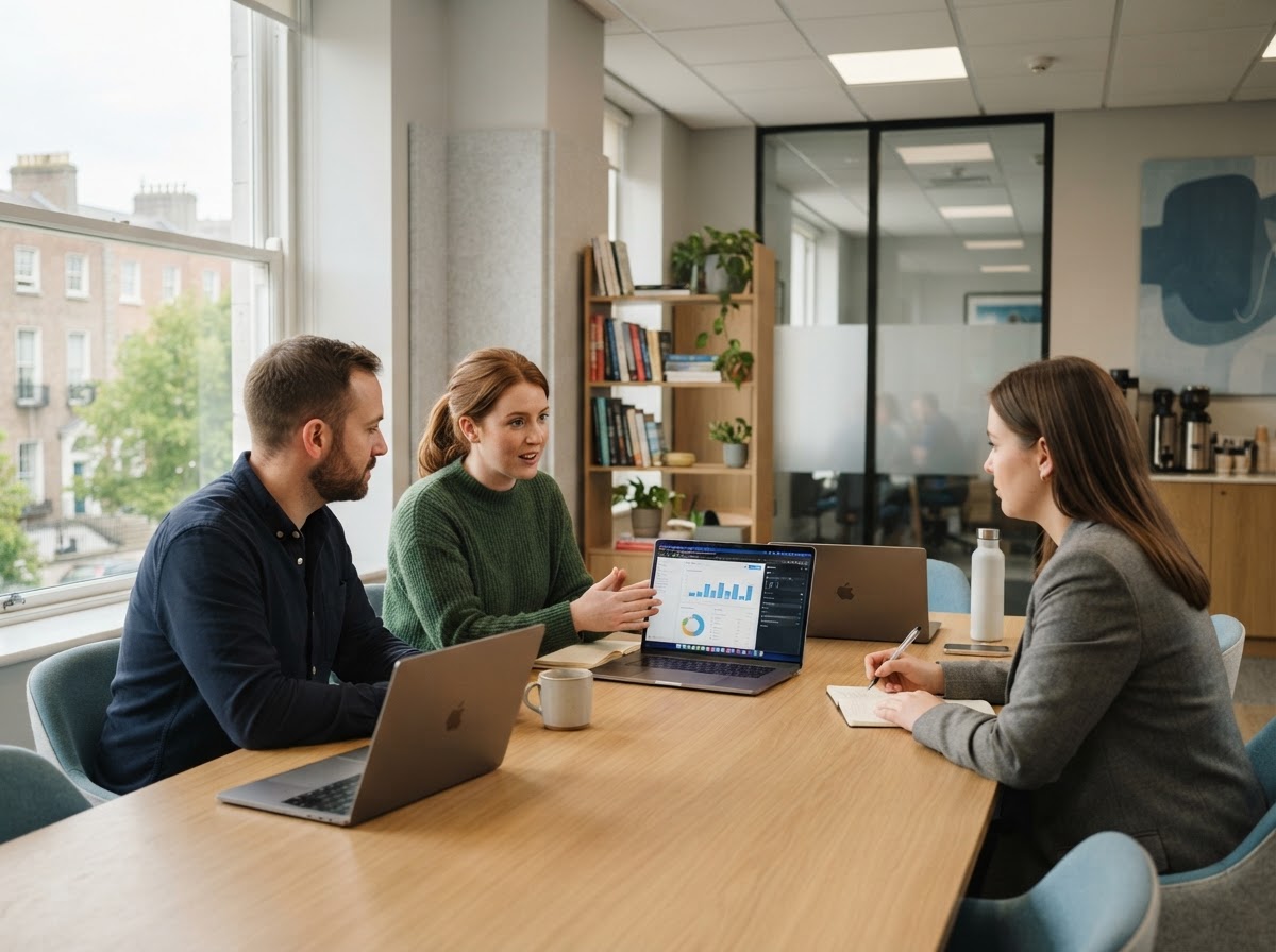 Solisia Core v17 team reviewing predictive analytics on a shared screen